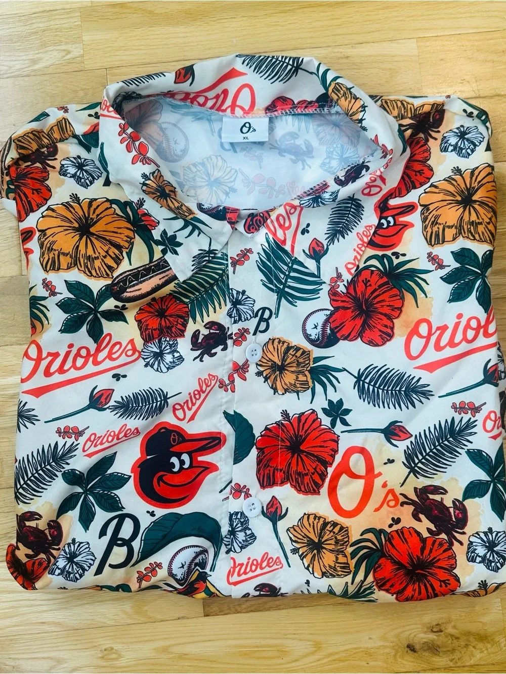 Baltimore Orioles XL Floral Print Button-Down - White, Orange & Green Hawaiian